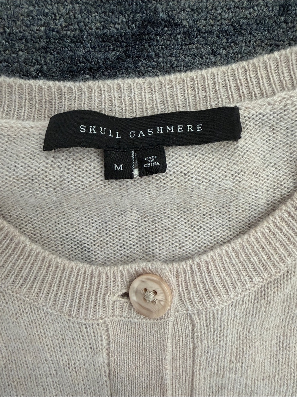 Skull Cashmere Light Tan/Brown Skull-Print Button Cardigan - Picture 2 of 10